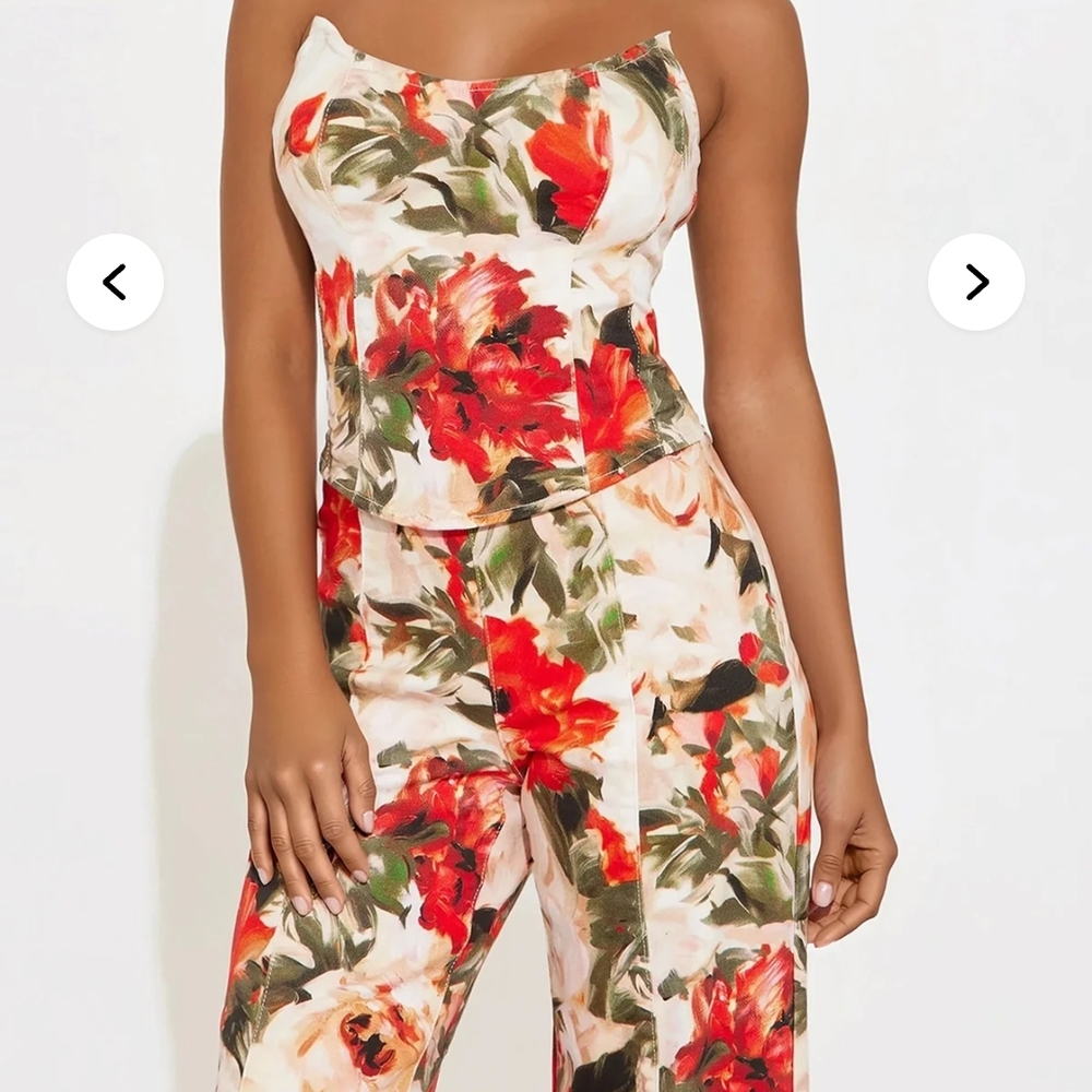 Fashion Nova Red and Green Floral Jumpsuit